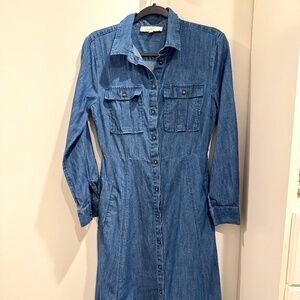 Petite Chambray Belted Midi Pocket Shirtdress